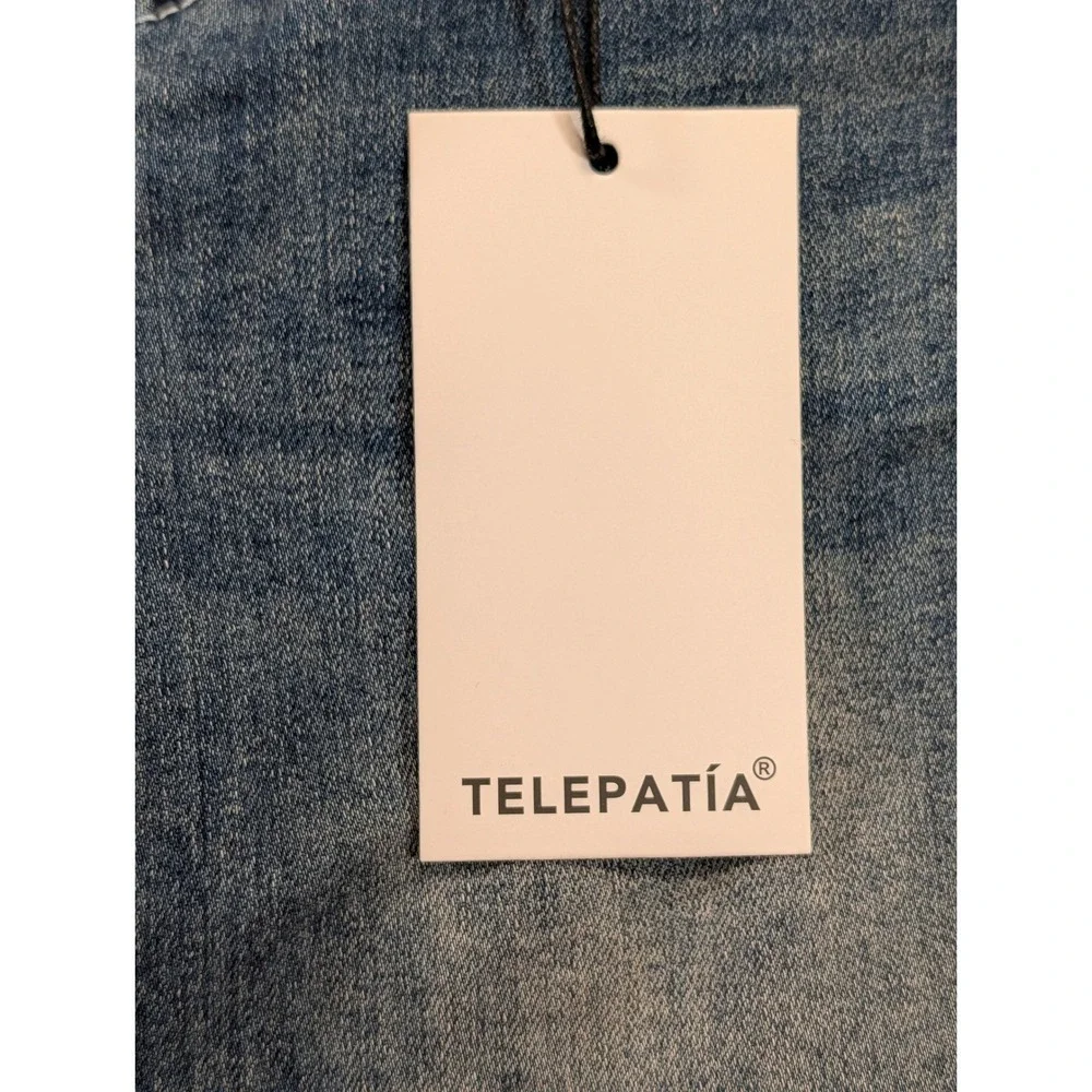 Telepatia Wide Leg Jeans Blue Denim Rhinestone Button GR25015 Mens Size 7/28 NEW